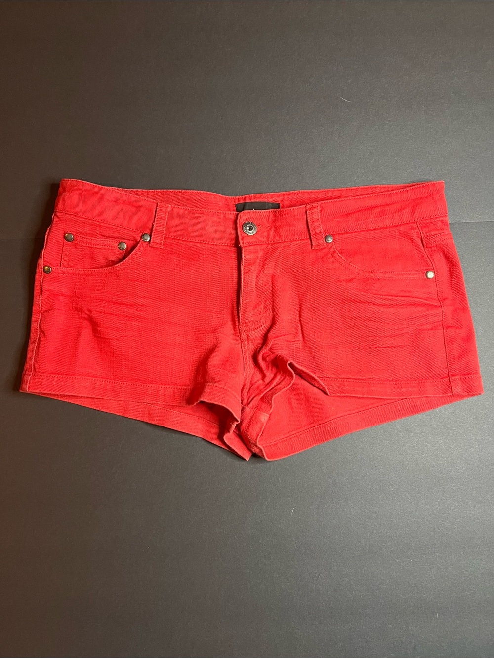 Forever 21 Red Denim Low-Rise Jean Shorts